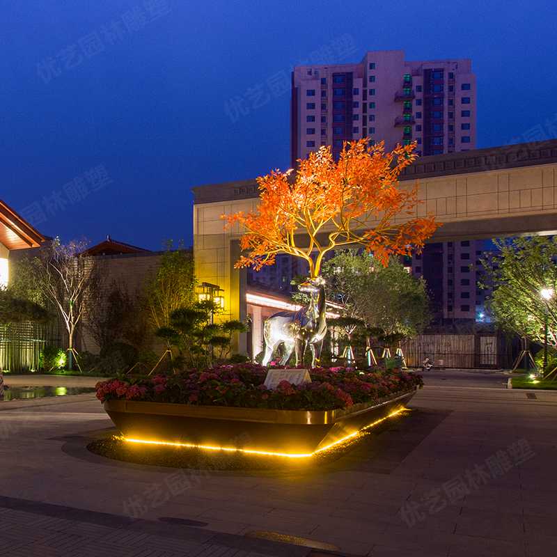 園林不銹鋼鹿雕塑，景觀鹿雕塑擺件